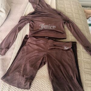 Juicy Couture Brown Velour Tracksuit with Rhinestone Logo